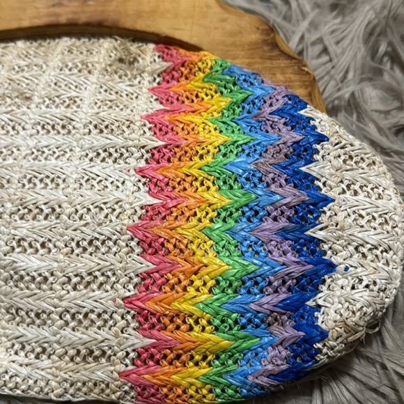 Vintage Woven Clutch-Made in Hong Kong-Wooden Top Closure-Rainbow Exterior - Picture 17 of 17